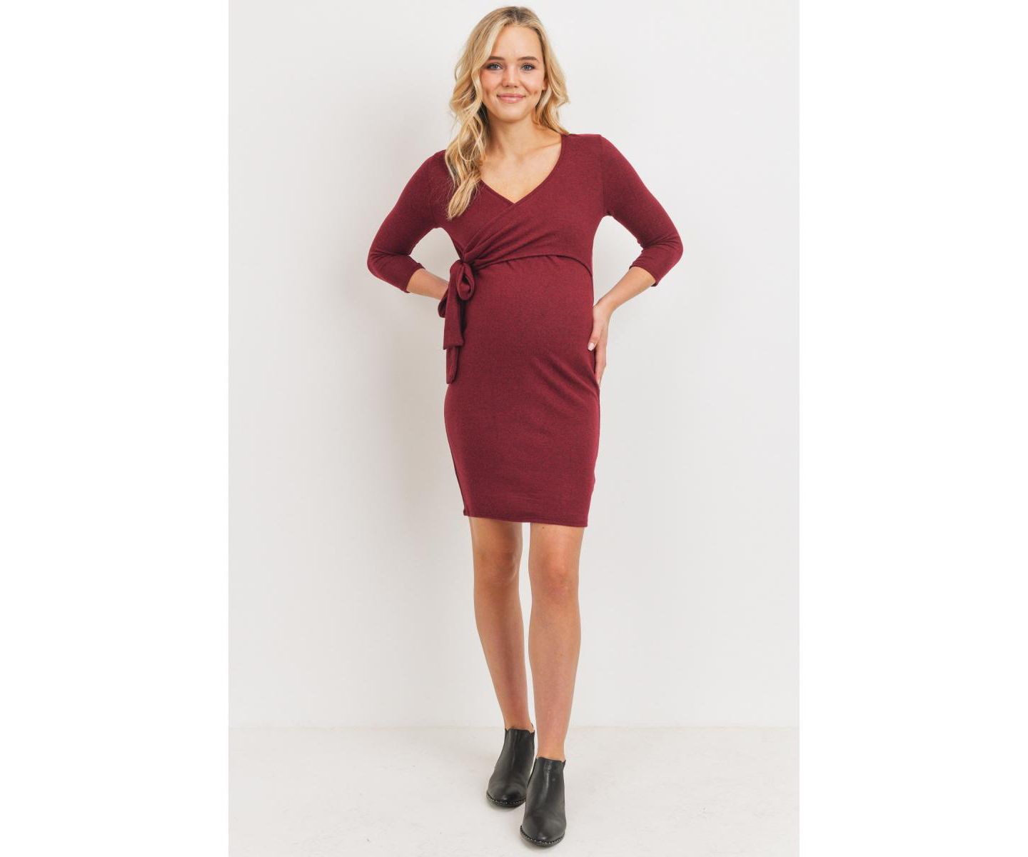 Женское платье Hello Miz V Neck Wrap 3/4 Sleeve Nursing, цвет: Бордовый — фото 4