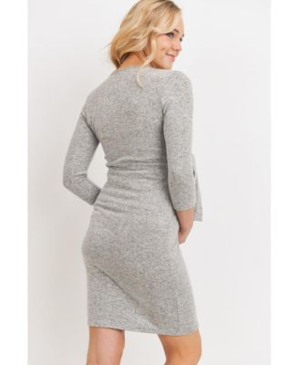 Maternity V Neck Wrap 3/4 Sleeve Nursing Dress
