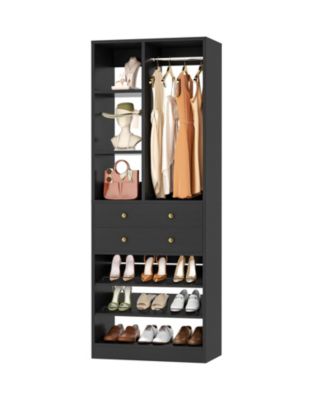 28'' Freestanding Closet Storage System with 2 Drawers, Closet Tower with Hanging Rod, Shelves & Adjustable Shoe Racks