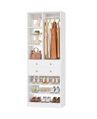 28'' Freestanding Closet Storage System with 2 Drawers, Closet Tower with Hanging Rod, Shelves & Adjustable Shoe Racks