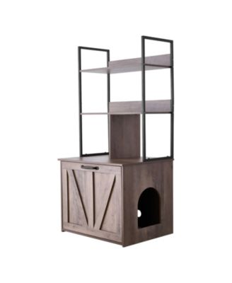 Wooden Litter Box Enclosure with 2-Tier Shelves & Metal Legs, 27.6"