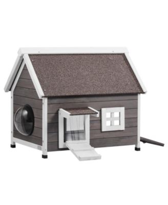 Weatherproof Wooden Outdoor Cat House with Side Door, 30