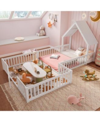  Full Size House Floor Bed with Door & Guardrails