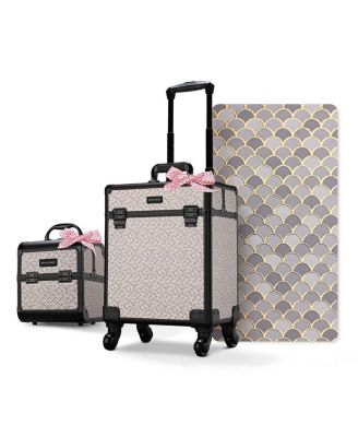 2-Piece Makeup Train Case Cosmetic Organizer Kit Art Deco Pastel