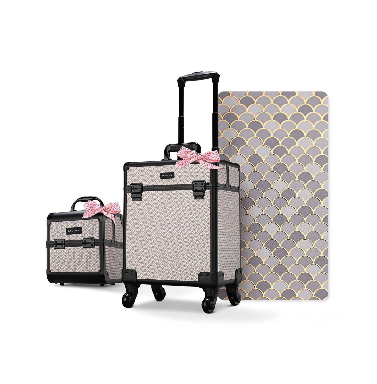 Сумки Byootique 2-Piece Makeup Train Case Cosmetic Organizer Kit Art Deco Pastel, цвет: Серый — фото 1