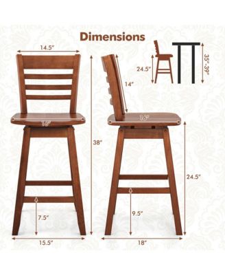2 PCS 24.5" Counter Height Bar Chairs Swivel Bar Stools with Hollow Backrest