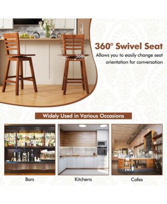 2 PCS 24.5" Counter Height Bar Chairs Swivel Bar Stools with Hollow Backrest