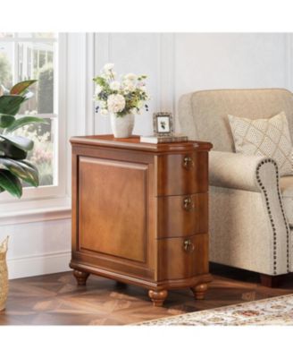 Wood Fully Assembled End Table, 3-Drawers Narrow Slim Side Table, No Assembly Required, Nightstand