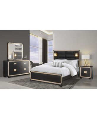 2-Drawer Nightstand with Faux Crystal Accents Bedside Table For Bedroom