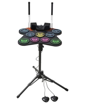 Roll-Up Electric Drum Set 9 Pads with Stand Pedals Light-Up Sticks
