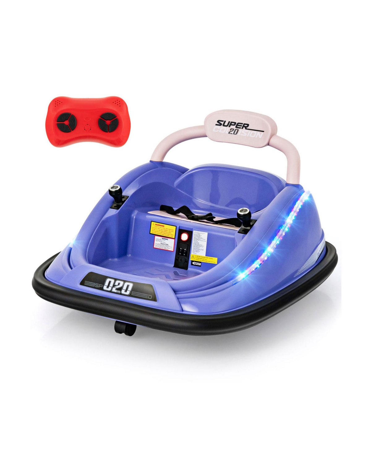 Sugift 12V Kids Bumper Car Ride on Toy with Remote Control and 360 Degree Spin Rotation-Purple - Purple
