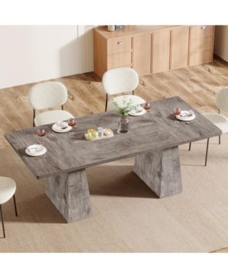 63-Inch Dining Table with Double Pedestal Base, Modern Kitchen Tabl, Espresso Brown