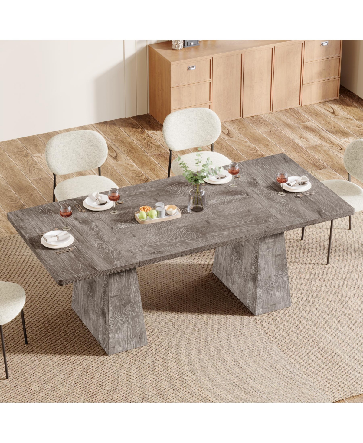 Tribesigns 63-Inch Dining Table with Double Pedestal Base, Modern Kitchen Tabl, Espresso Brown