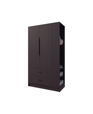 Sehili 3-Door Wardrobe with Drawer, Side Shelves & Hanging Rods, Contemporary Wenge Finish