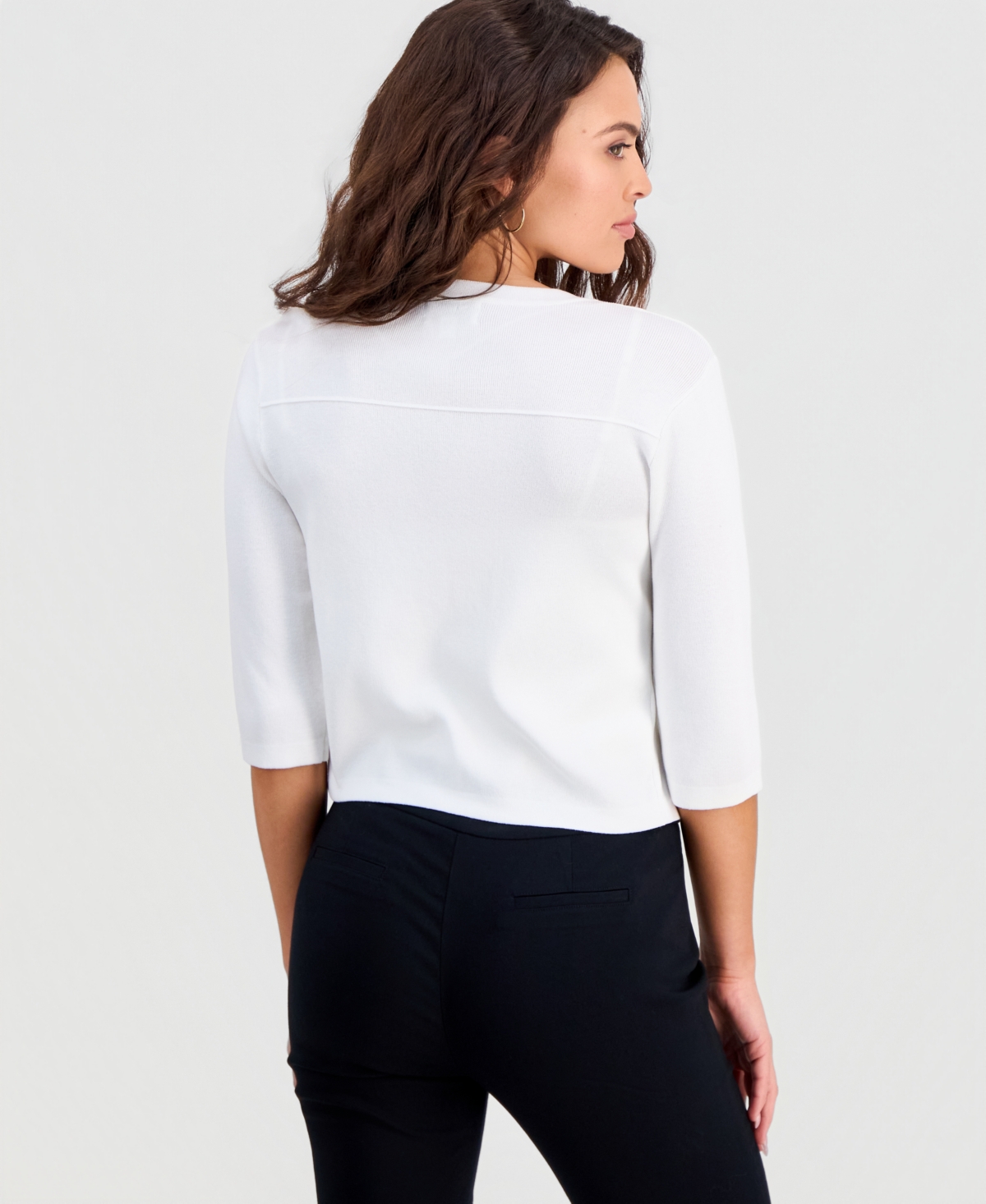 Robbie Bee Petite Open-Front 3/4-Sleeve Jersey Shrug