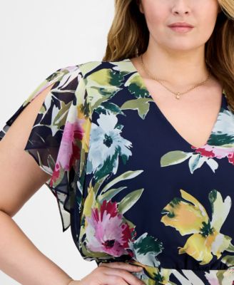 Plus Size Flutter-Sleeve Chiffon Dress