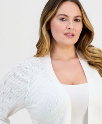 Plus Size Pointelle-Pattern Open-Front Shrug