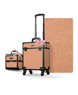 2-Piece Makeup Train Case Cosmetic Organizer Kit Rococo Coral Artists