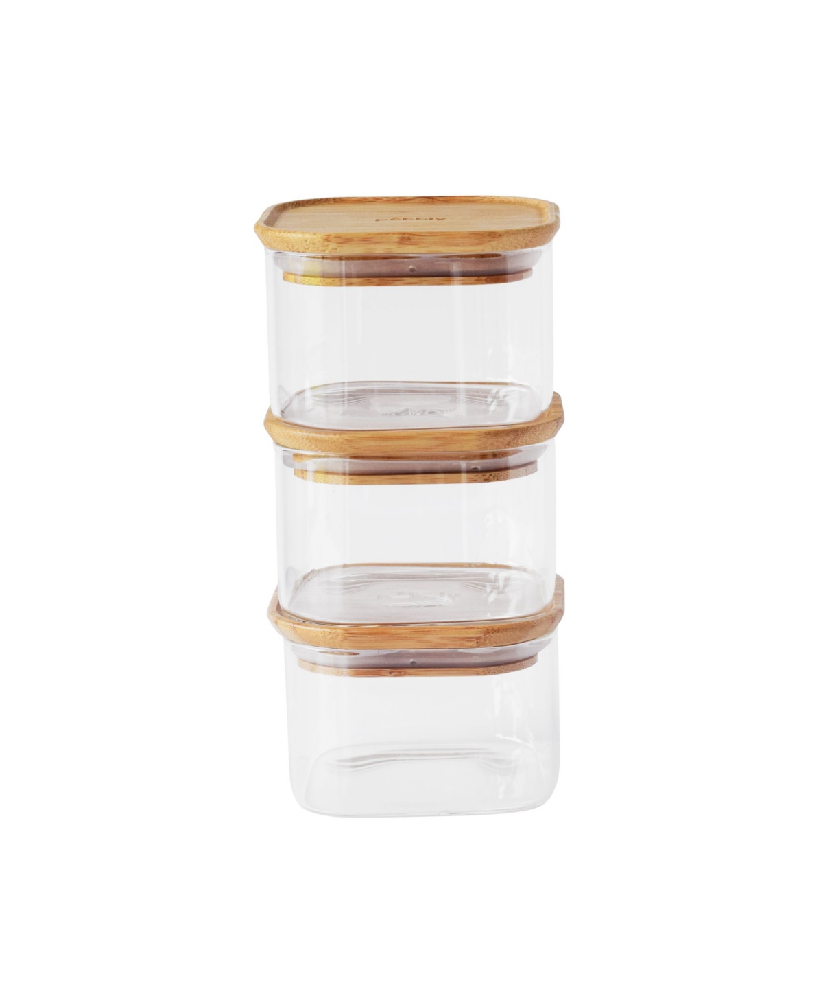 Pebbly Square Glass Canisters With Bamboo Lid, Set of 3