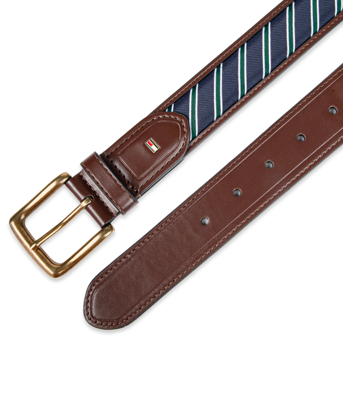Tommy Hilfiger Men's Prep Striped Ribbon Inlay Casual Belt