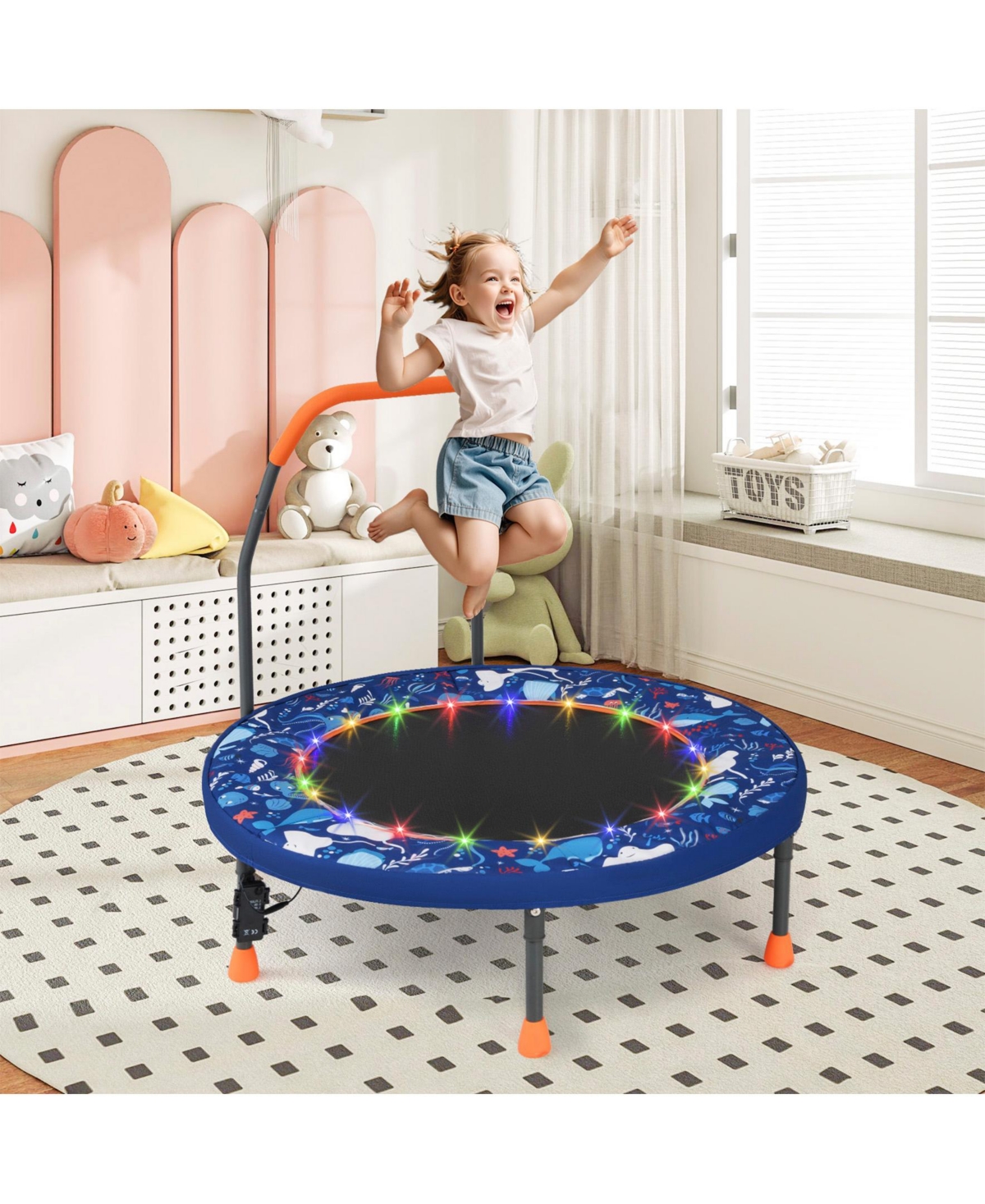 Sugift Mini Trampoline Folding Small Rebounder for Kids with Lights