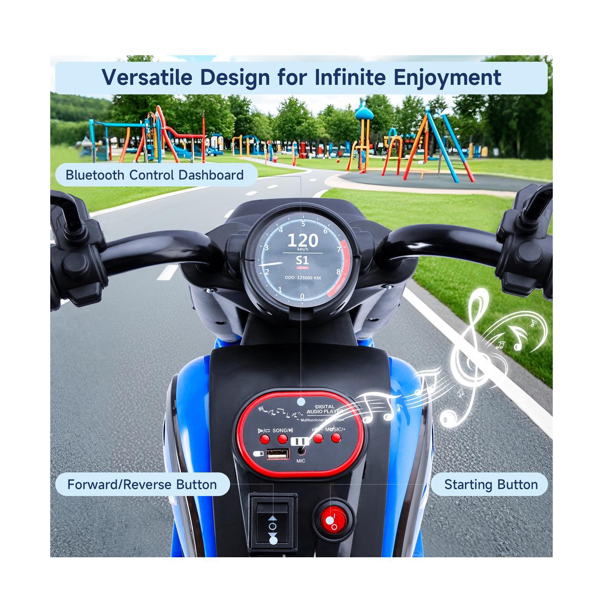 Bruce & Shark 6V 3-Wheel Kids Motorcycle for Ages 1-3, Electric Toy with Light Music