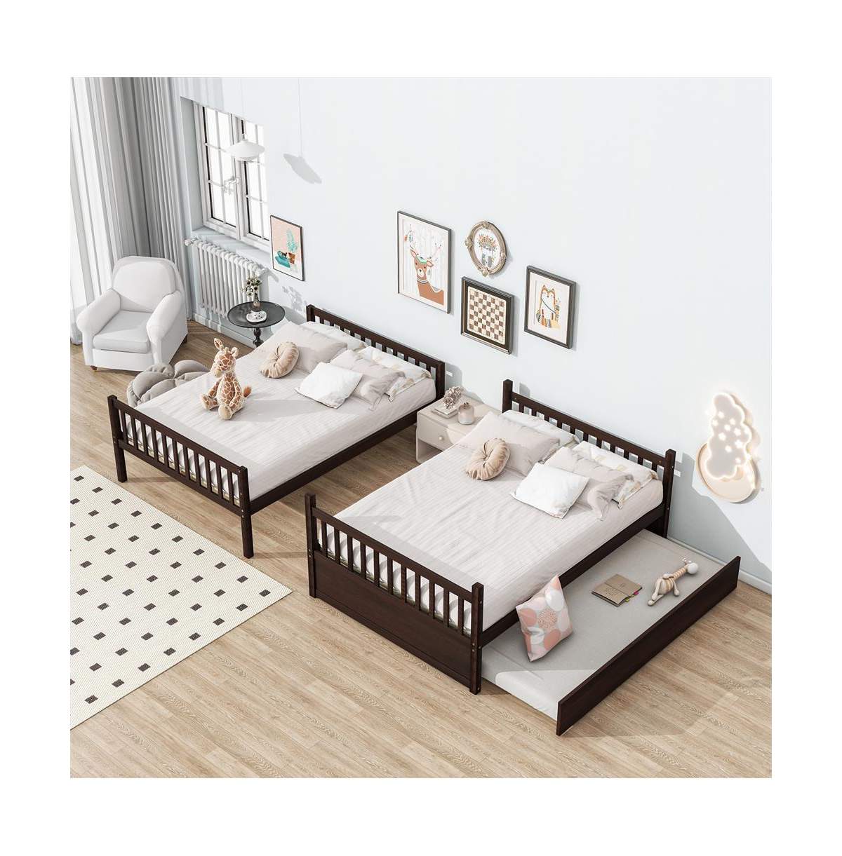 Cesicia Full over Bunk Bed Convertible to 2 Beds Rubber Wood with Ladder & Guardrails