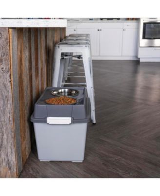 USA Elevated Dog Bowls, Airtight Pet Food Storage, Dark Gray