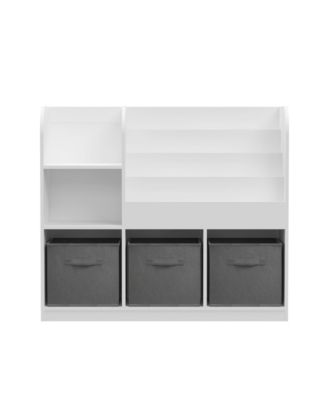 White/Gray Kids Bookcase with 3 Collapsible Fabric Drawers for Bedroom