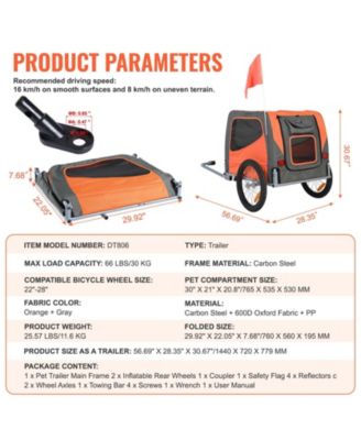 Foldable Pet Bike Trailer with Universal Coupler, Holds up to 66 lbs., Orange & Gray