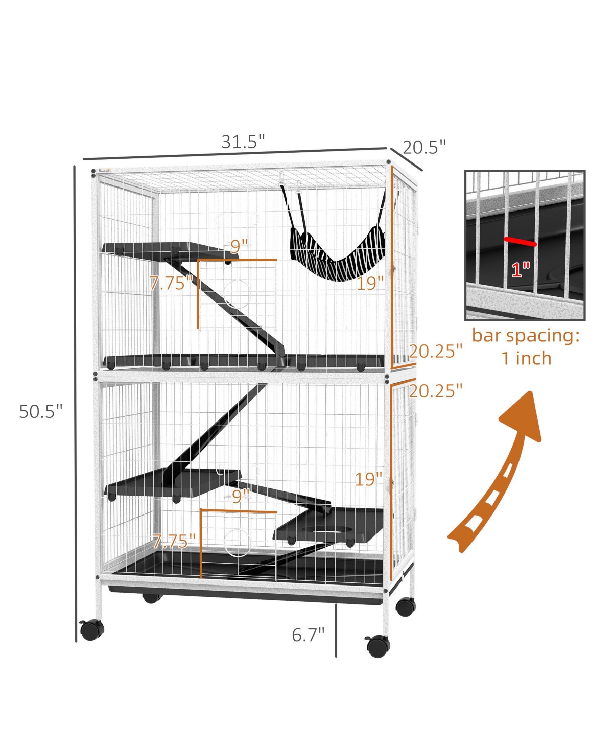 PawHut 5-Tier Small Animal Cage, Ferret Cage Large Chinchilla Cage