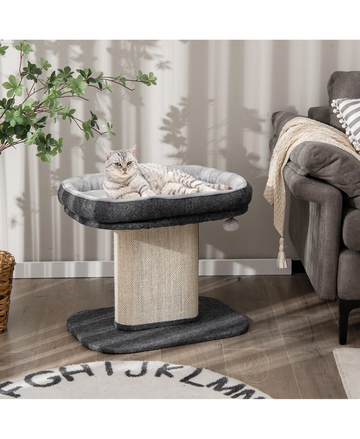 Gymax Modern Cat Tree Tower Cat Activity Tower w/ Large Plush Perch