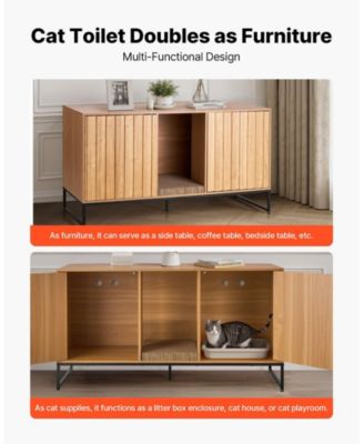 Large Wooden Litter Box Enclosure with Scratch Pad & Storage, 47.2"