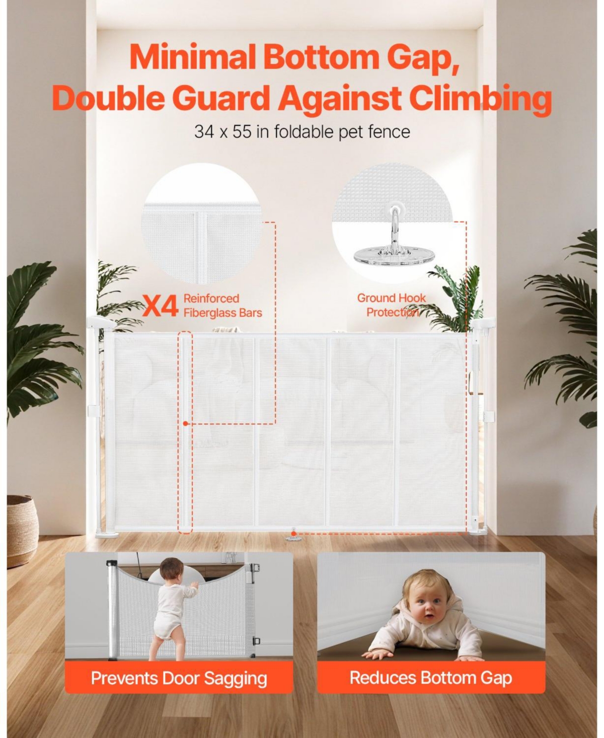 Cozito Retractable Mesh Safety Gate, Extends up to 55", White