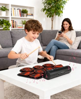 Kids Roll-Up Electronic Drum Set with Speakers, Headphone Jack & Foot Pedals