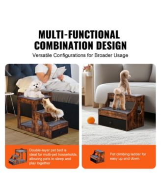 Pet Bunk Bed & Window Perch with Removable Stairs, Rustic Brown