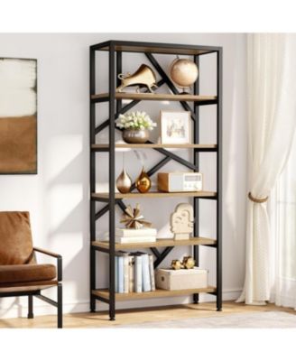 71 Inch Industrial Bookshelf, 6 Shelf Etagere Bookcase, Free Standing Open Book Shelves Storage Display Shelf