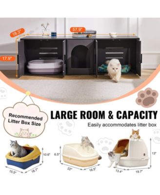 Double-Compartment Wooden Cat Litter Box Enclosure, Black