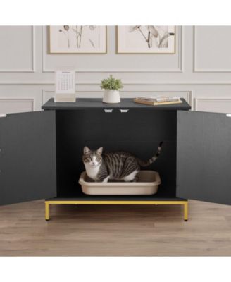 Modern Wooden Litter Box Enclosure with Metal Legs, 27.6
