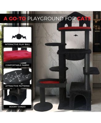 58" Black Gothic Cat Tree - Spooky Tower for Multiple Cats