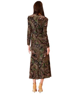 Women's Midi Velvet Printed Long-Sleeve Dress