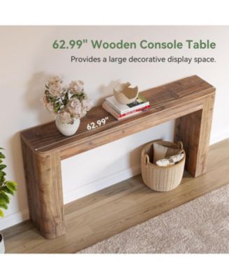 Solid Wood Console Table, 63-Inch Farmhouse Entryway Sofa Table Behind Couch for Living Room Hallway, Foyer