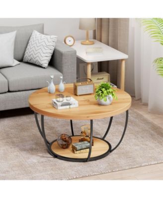 Modern 2 Tier Round Coffee Table Space Saving Accent for Living Room