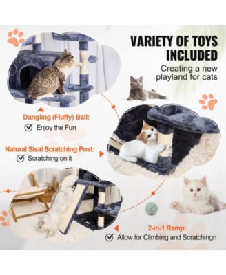 68.5" Multi-Level Cat Tree with Ramp & 2 Condos, Dark Gray