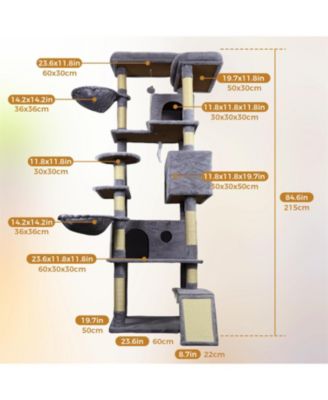 84.6 in Dark Gray Cat Tree Tower with Wide Base