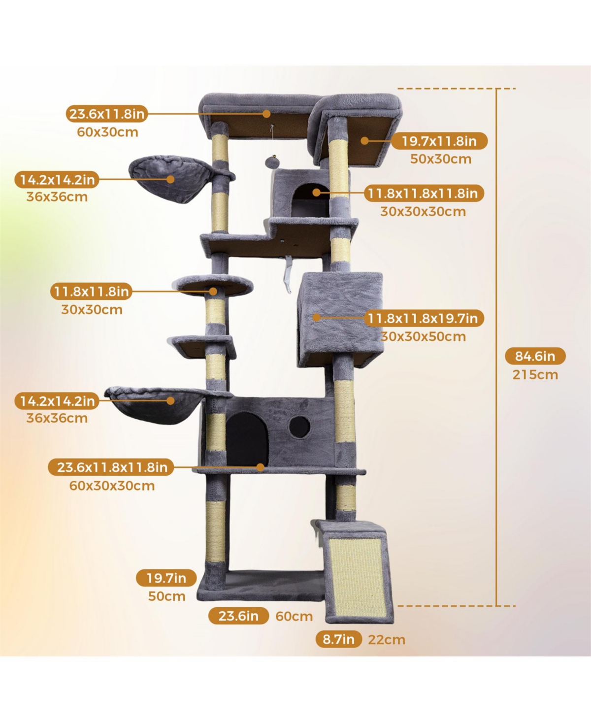 Aostirmotor 84.6 in Dark Gray Cat Tree Tower with Wide Base