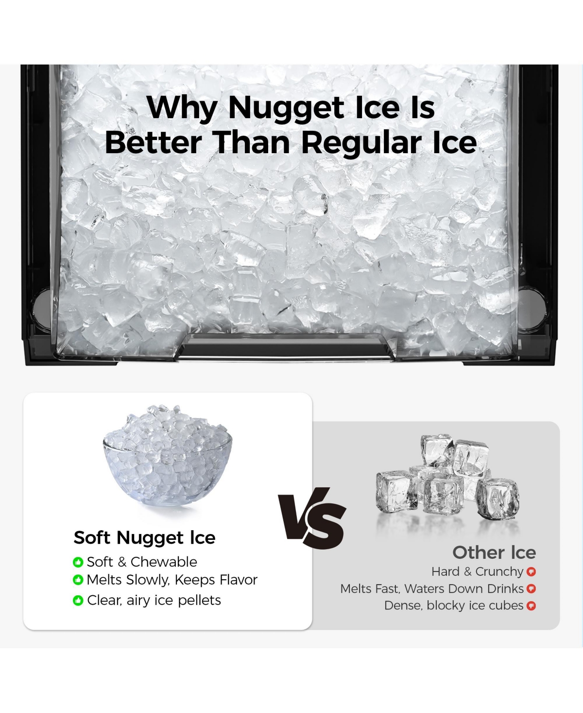 Euhomy 26.5lbs/24H Countertop Nugget ice Maker in Black Stainless Steel with Visual Door and 3.3lbs Ice Basket