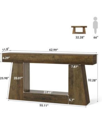 63" Farmhouse Console Table with Storage, Rustic Long Sofa Table for Entryway & Behind Couch, Narrow Hallway Table