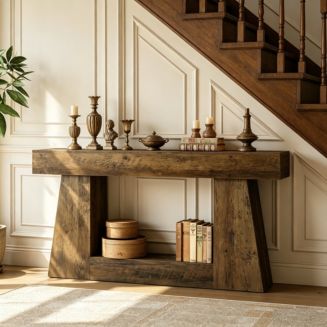 Tribesigns 63" Farmhouse Console Table with Storage, Rustic Long Sofa ...