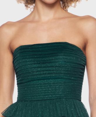 Women's Strapless Side-Shirred Tiered Glitter Mini Dress